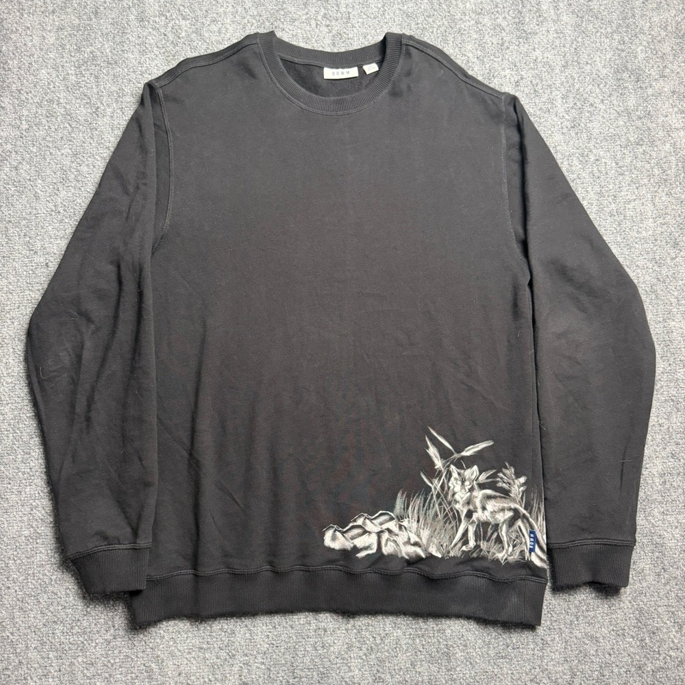 ROWM Mens Fox Graphic Crewneck Sweatshirt Black Long Sleeve Pullover Size M